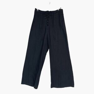 Reformation Women Wide Leg Pants 0 Blue Navy Inkwell linen Lace Up Crop Ankle 24